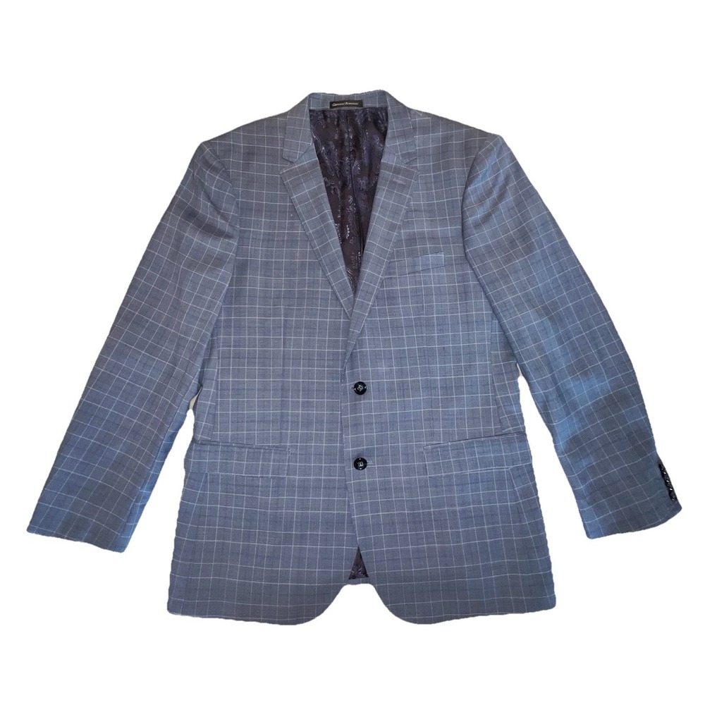 Giovanni Bresciani Super 150's Men's 40R Blue Plaid Slim Fit Wool  Blazer Jacket